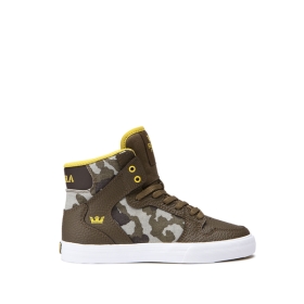 Supra Kids VAIDER High Top Shoes Olive Camo/white | US-63978